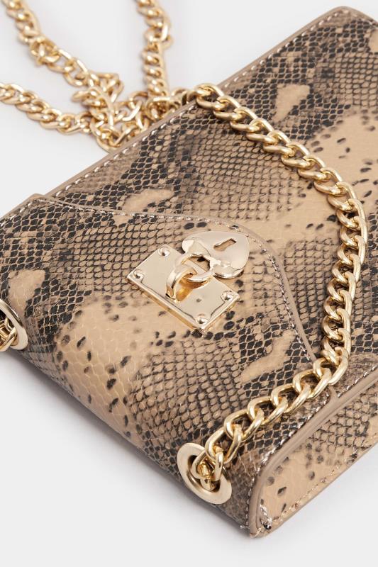 Brown Snake Print Heart Padlock Bag | Yours Clothing  5