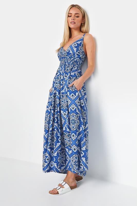 Petite Blue Tile Print Maxi Dress | PixieGirl 1
