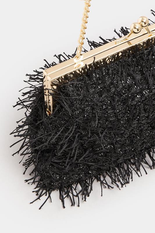 Black Eyelash Clutch Bag | Yours Clothing 4