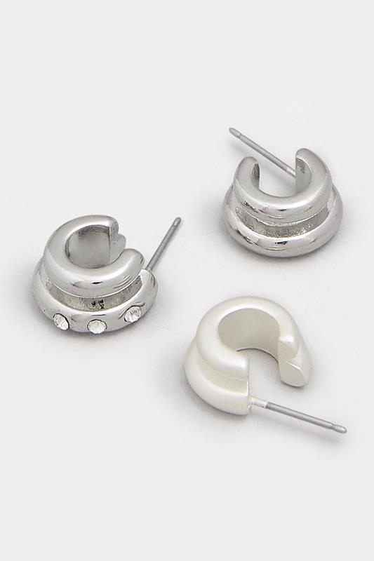 3 PACK Silver Tone Diamante Mini Hoop Earrings Set | Yours Clothing 4