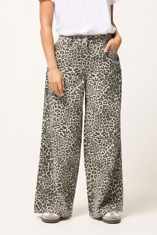 PixieGirl Petite Women's Light Brown Leopard Print Wide Leg Jeans | PixieGirl 4
