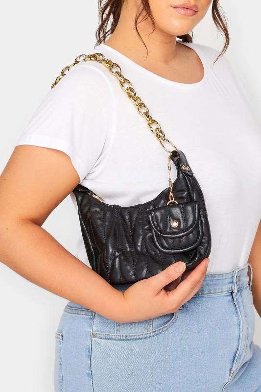  Yours Black Quilted Multi Pocket Chunky Chain Bag