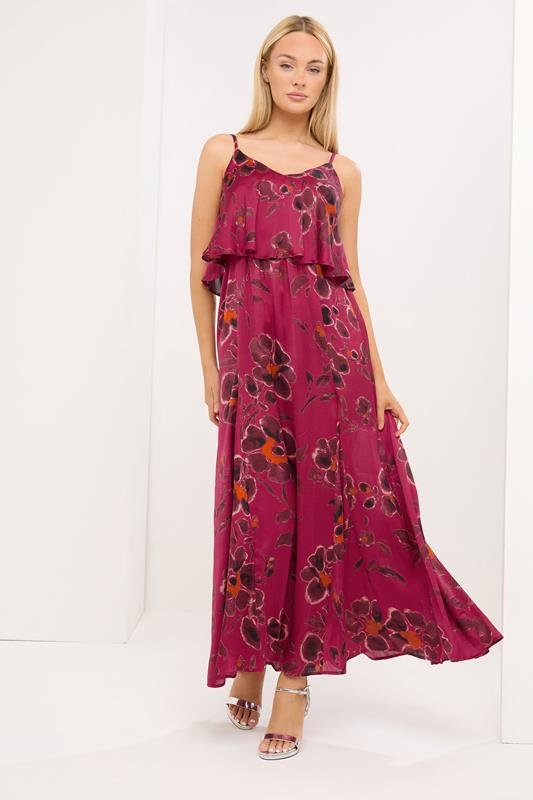  STAR Red Floral Satin Maxi Dress