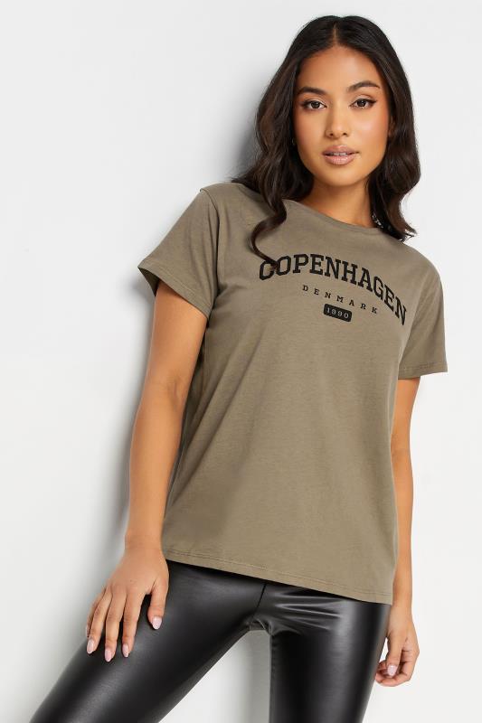 Petite  PixieGirl Brown 'Copenhagen' Slogan T-Shirt