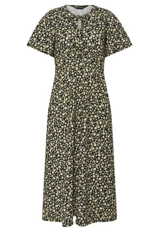 Petite  PixieGirl Black Ditsy Tie Neck Midi Dress