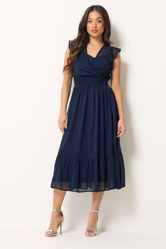 PixieGirl Petite Women's Navy Blue Dobby Maxi Dress | PixieGirl