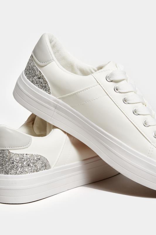 White Glitter Detail Trainers In Wide E Fit | Yours Clothing 5