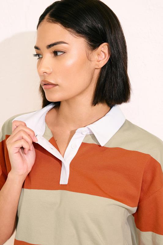 PixieGirl Petite Women's Orange Cotton Striped Rugby Collar T-Shirt | PixieGirl 3