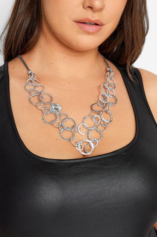 Silver Tone Link Circle Long Cord Necklace | Yours Clothing 1