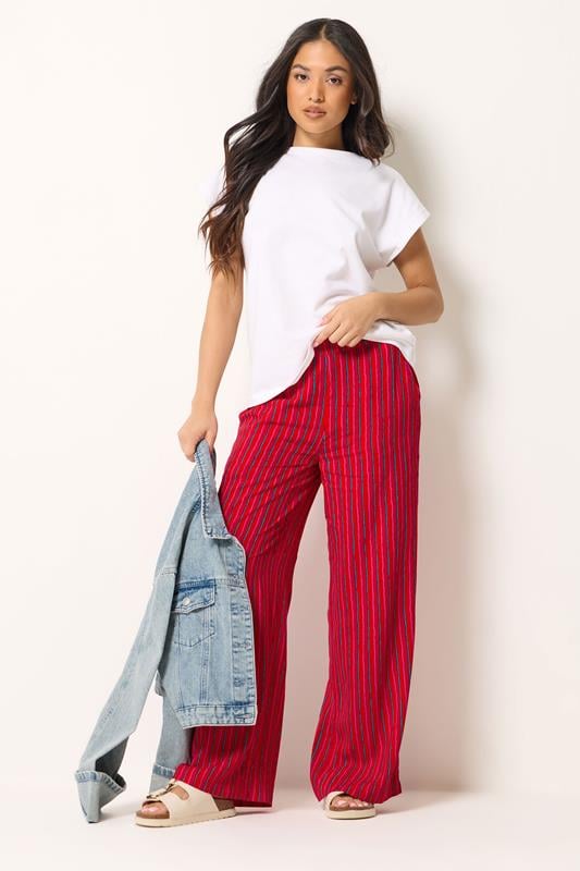  PixieGirl Petite Pink & Red Stripe Wide Leg Trousers