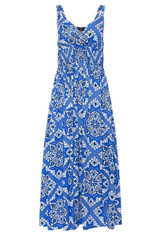 Petite Blue Tile Print Maxi Dress | PixieGirl 6
