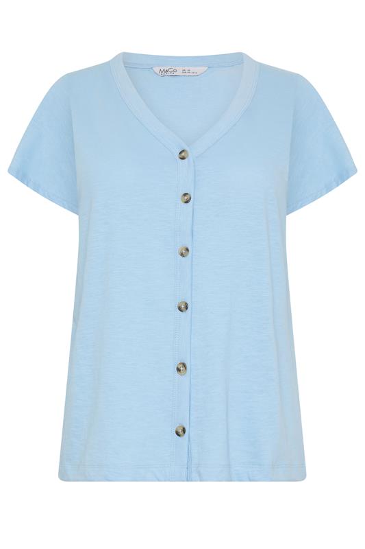 M&Co Petite Blue Cotton Frill Sleeve Blouse| M&Co 5
