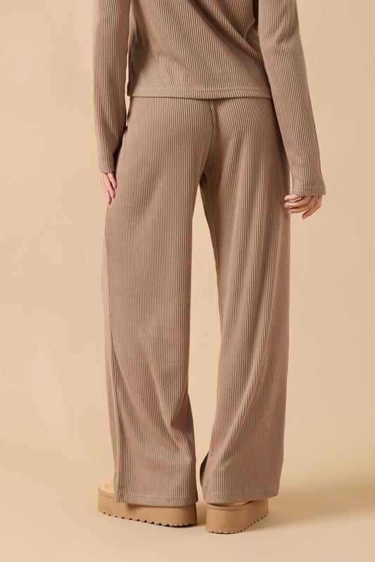 PixieGirl Petite Women's Camel Brown Ribbed Wide Leg Trousers | PixieGirl 4