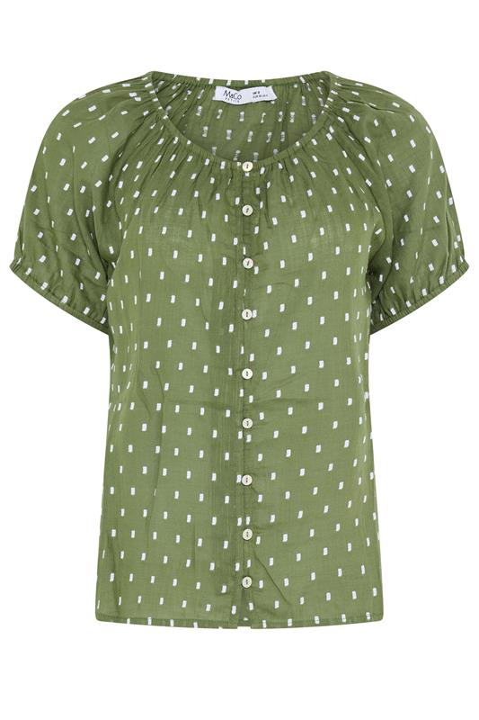  M&Co Petite Khaki Green Dobby Button Up Cotton Blouse