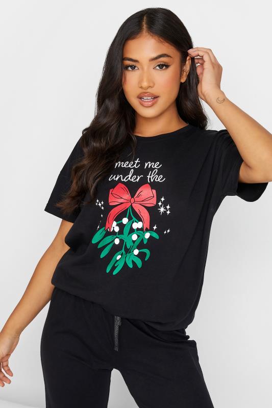 PixieGirl Black Mistletoe Print Christmas Pyjama Set | PixieGirl  2