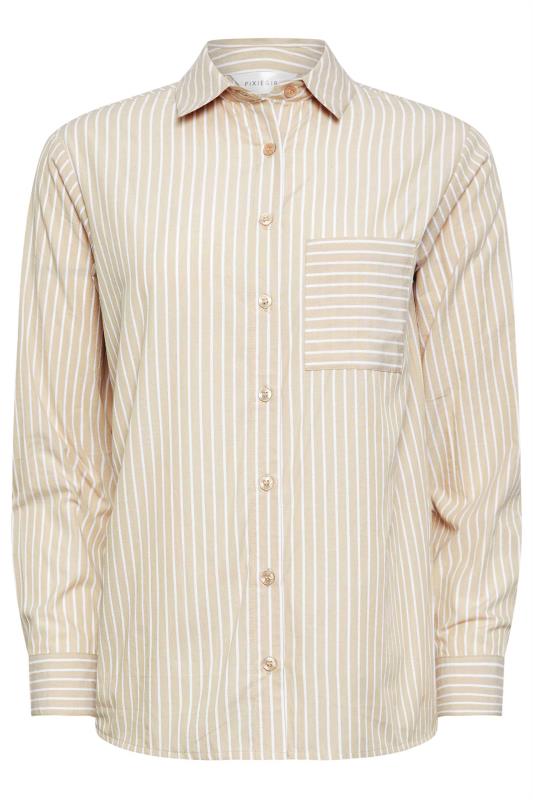 PixieGirl Stone Brown Stripe Print Collared Shirt | PixieGirl 5