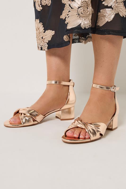 Rose Gold Twist Front Low Block Heel In Wide E & Extra Wide EEE Fit