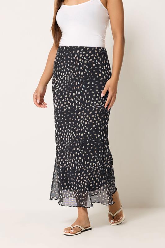 M&Co Petite Brown Animal Print Mesh Maxi Skirt | M&Co 1