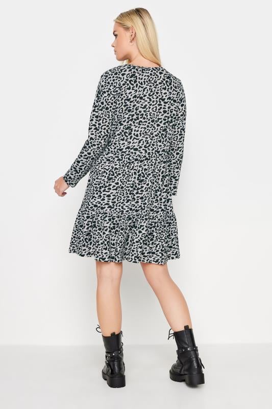 PixieGirl Petite Womens Grey Leopard Print Tiered Midi Dress | PixieGirl  4
