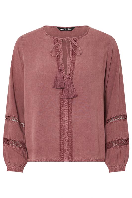 M&Co Petite Pink Long Sleeve Tie Neck Blouse | M&Co 6