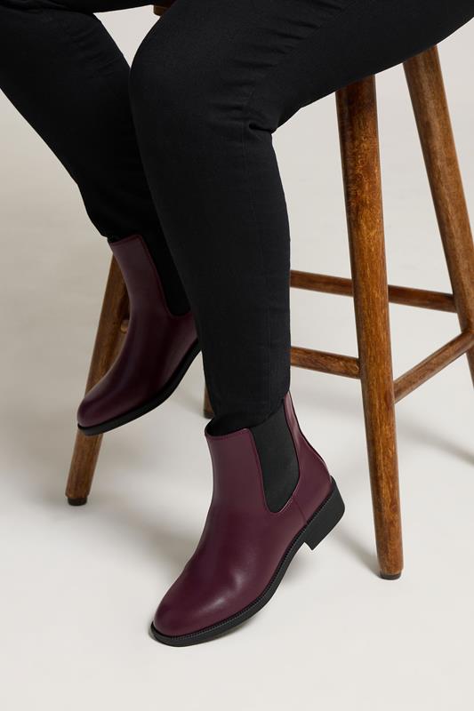 Plus Size  Yours Burgundy Red Faux Leather Chelsea Ankle Boots In Wide E Fit & Extra Wide EEE Fit