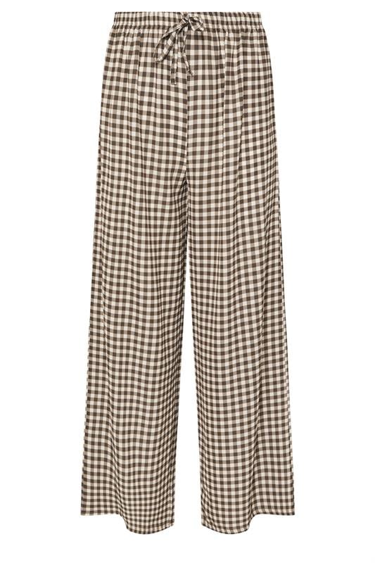PixieGirl Petite Women's Brown Gingham Wide Leg Trousers | PixieGirl 5