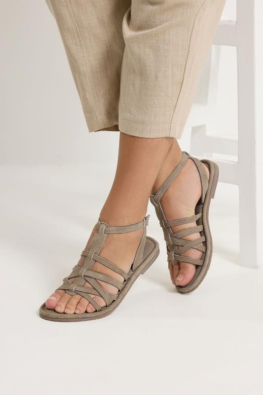 Natural Brown Faux Suede Gladiator Sandals in Extra Wide E Fit | Yours Clothing 1