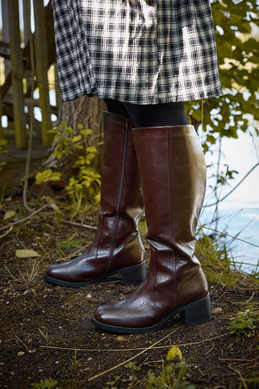 Brown Square Toe Knee High Boots In Extra Wide EEE Fit