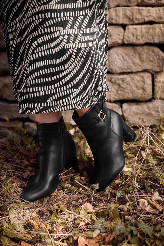 Plus Size  Yours Black Faux Leather Buckle Detail Ankle Boots In Extra Wide EEE Fit