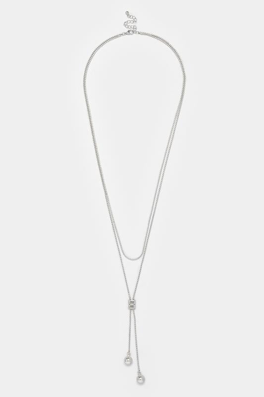 Silver Tone Double Layer Long Necklace | Yours Clothing 2
