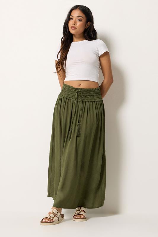  PixieGirl Petite Olive Green Tie Waist Maxi Skirt
