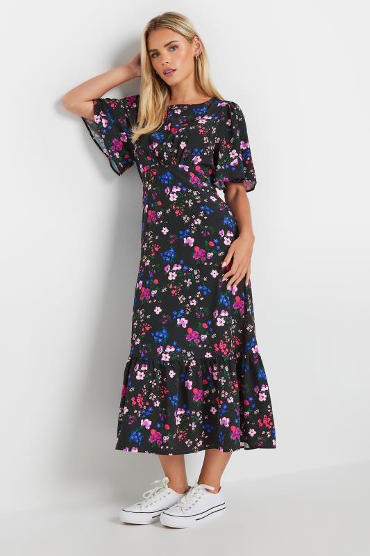 M&Co Petite Black Floral Print Flutter Sleeve Dress | M&Co 1