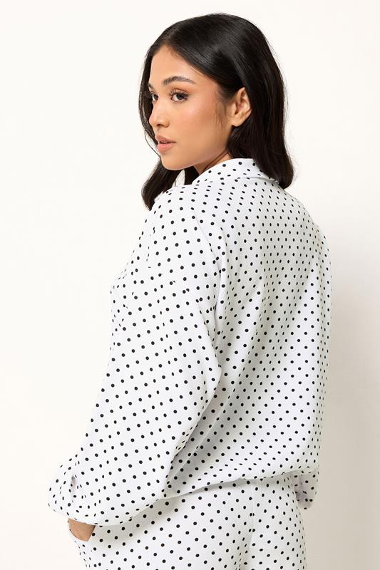 PixieGirl Petite Women's White Polka Dot Textured Funnel Neck Jacket | PixieGirl 4
