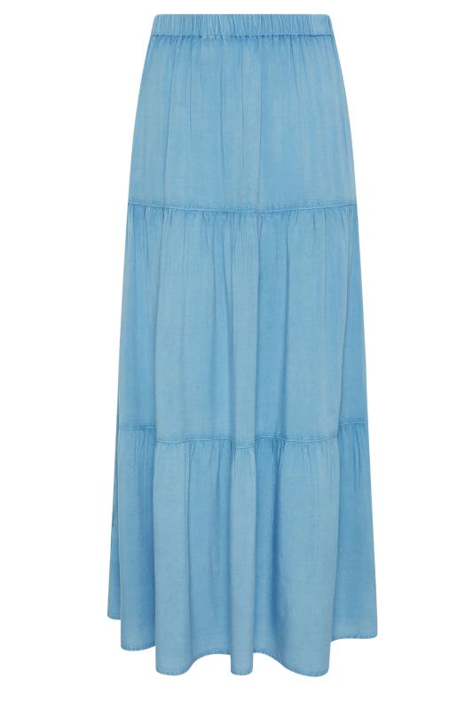 PixieGirl Petite Women's Blue Chambray Tiered Maxi Skirt | PixieGirl 4