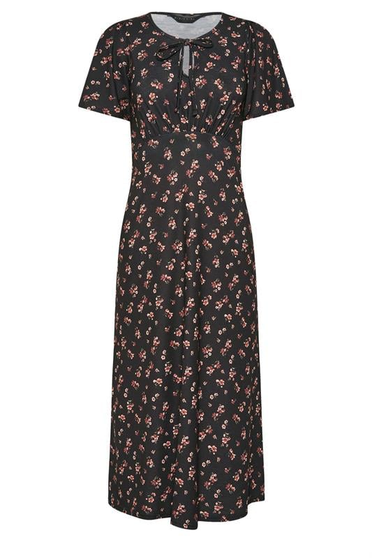 PixieGirl Petite Women's Black Ditsy FloralTie Front Midi Dress | PixieGirl 5