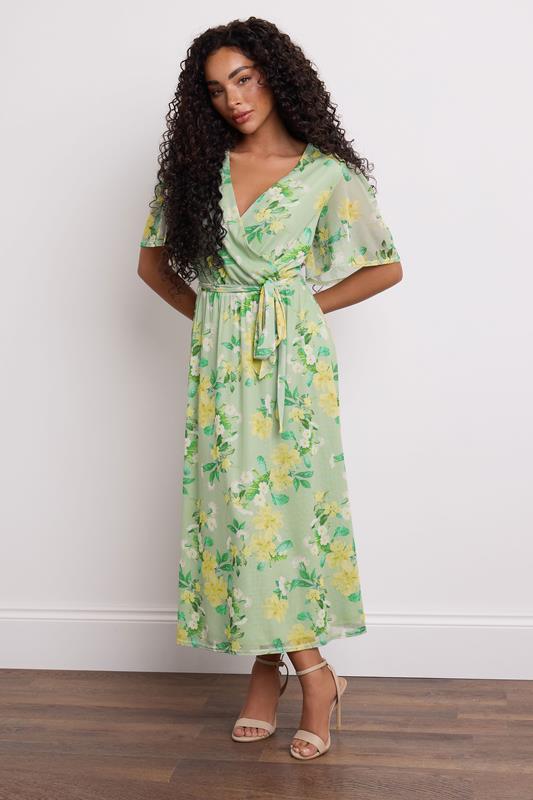  M&Co Petite Mint Green Floral Mesh Wrap Dress