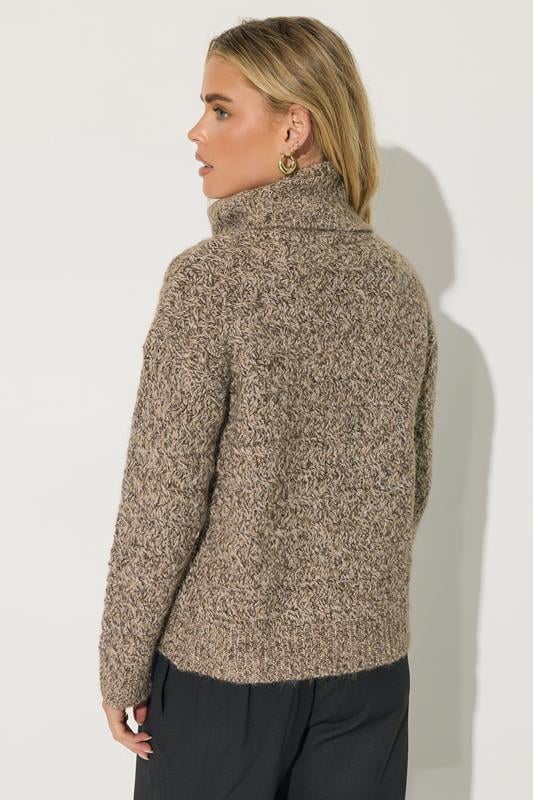 PixieGirl Petite Women's Beige Brown Chunky Roll Neck Jumper | PixieGirl 3