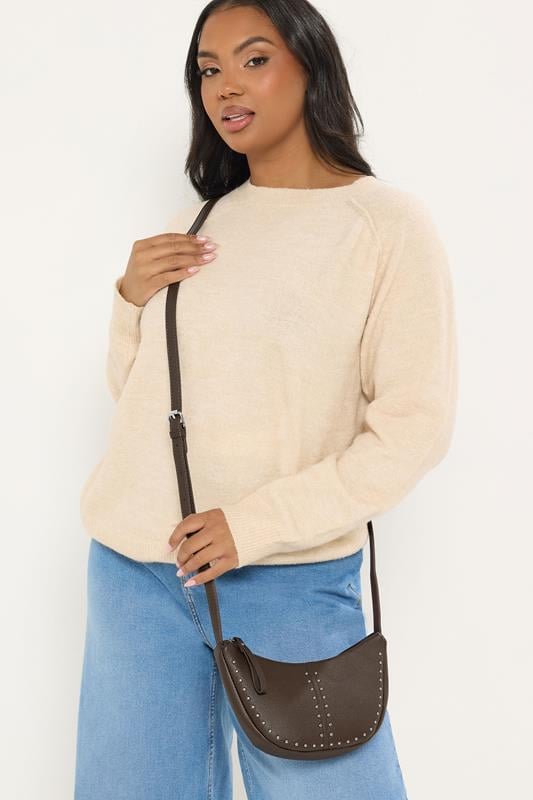 Brown Stud Detail Cross Body Bag | Yours Clothing 3