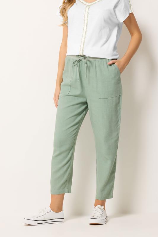  M&Co Sage Green Linen Cropped Trousers