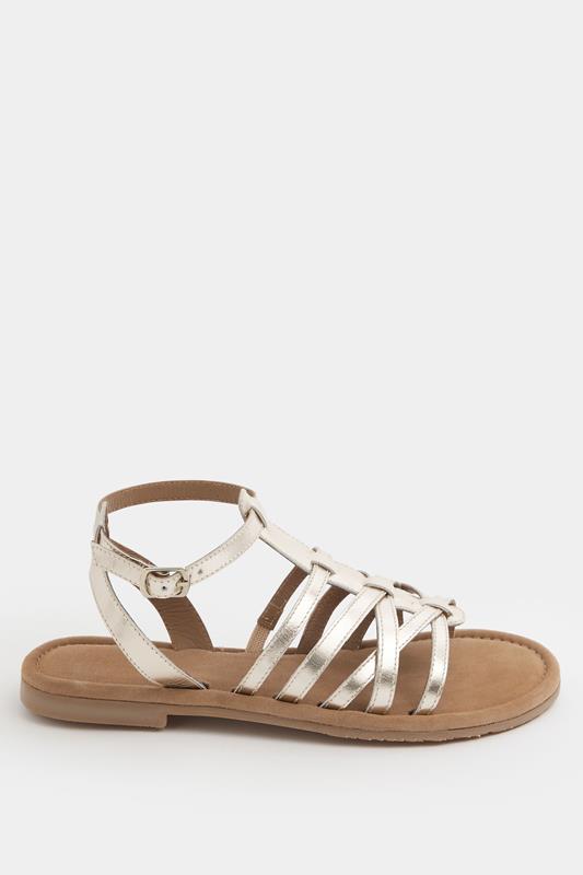Gold Faux Leather Gladiator Sandals in Extra Wide E Fit | Yours Clothing 2