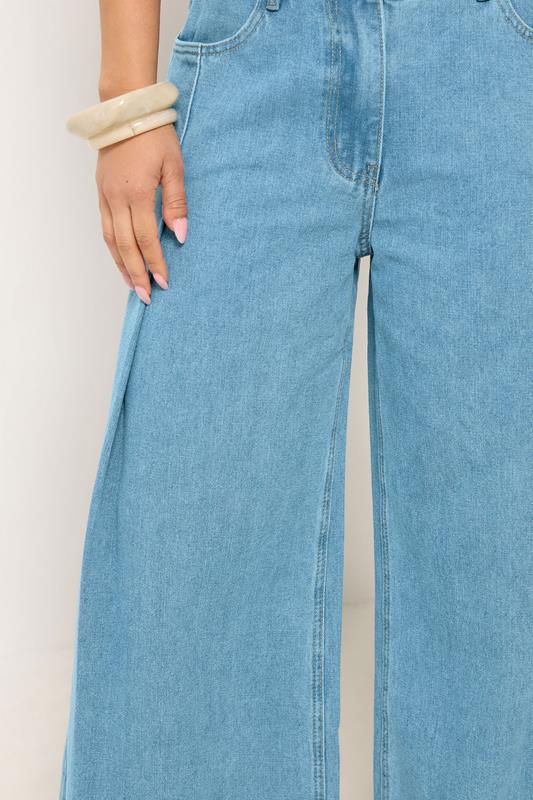 PixieGirl Petite Women's Mid Blue Pleated Palazzo Wide Leg Jeans | PixieGirl 4