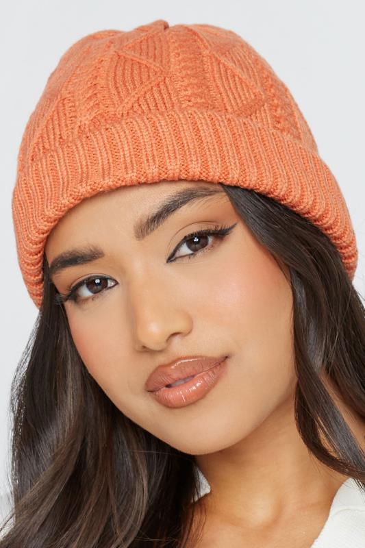 Orange Cable Knitted Beanie Hat | Yours Clothing 1