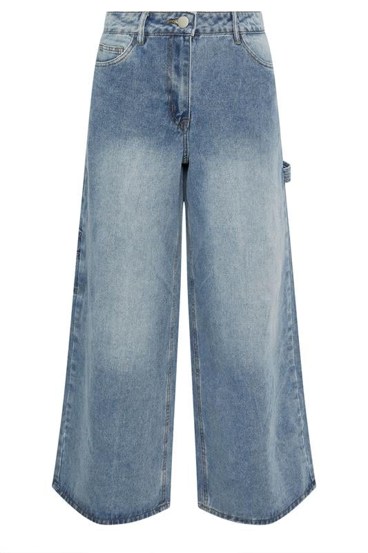 Petite  PixieGirl Petite Mid Blue Carpenter Wide Leg Jeans