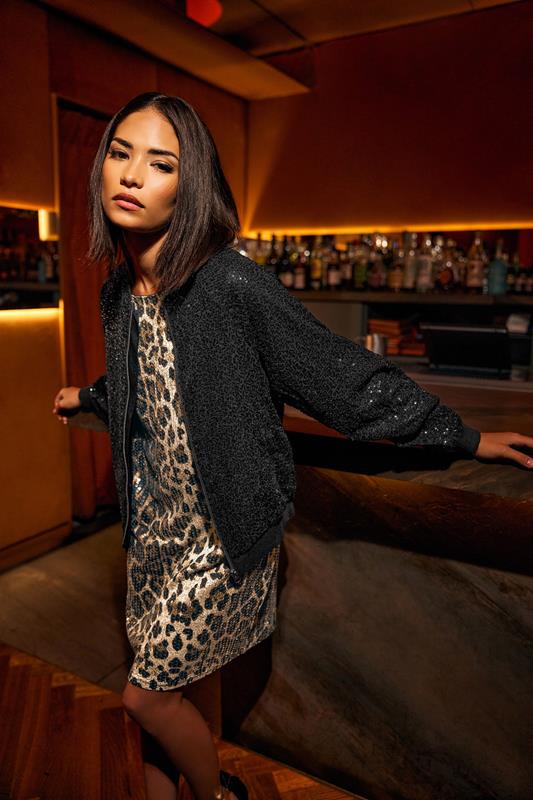 Petite  PixieGirl Petite Black Sequin Bomber Jacket