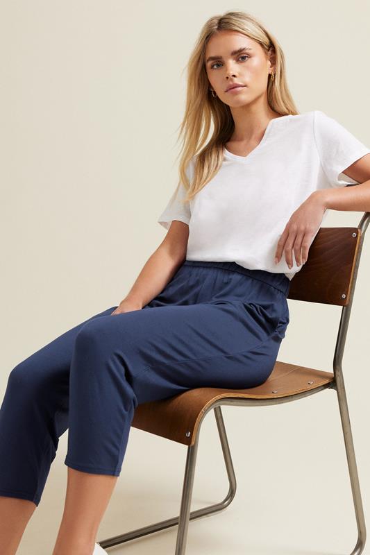 M&Co Navy Blue Elasticated Waist Cropped Hareem Trousers