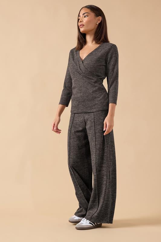 Petite  PixieGirl Petite Chocolate Brown Marl Wide Leg Trouser