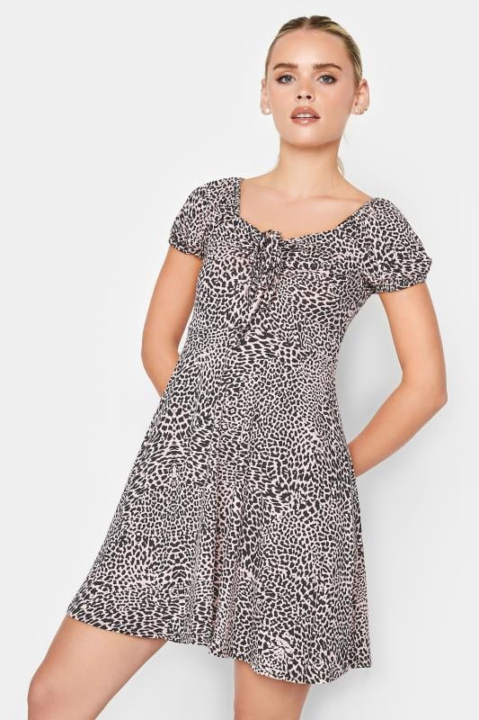 Petite Light Pink Leopard Print Tea Dress | PixieGirl  1