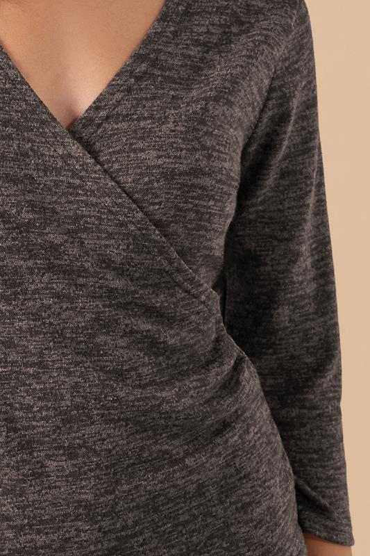 PixieGirl Petite Women's Chocolate Brown Marl Wrap Top | PixieGirl 4