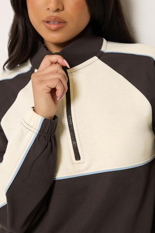 PixieGirl Petite Women's Chocolate Brown Colour Block Quarter Zip
