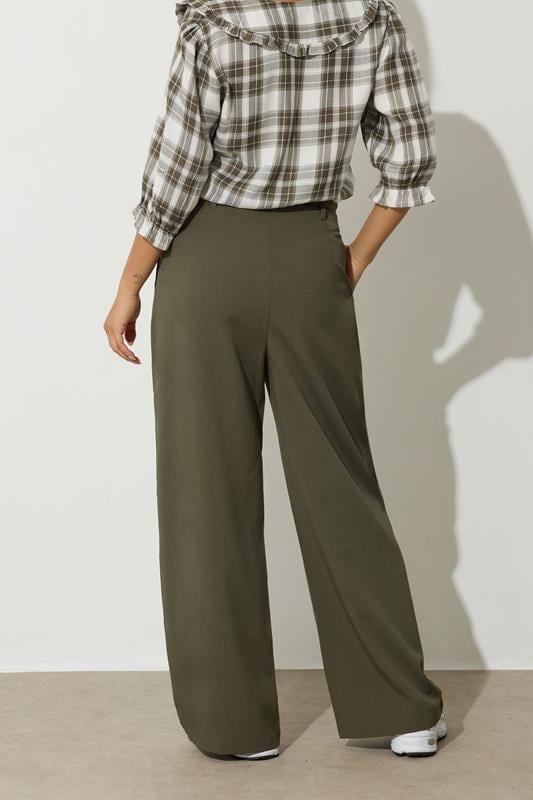 PixieGirl Petite Womens Green Tie Wide Leg Trousers | PixieGirl 3